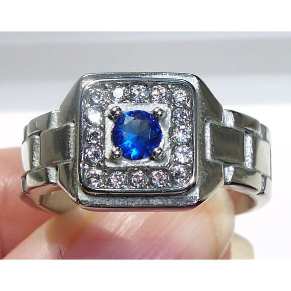 STAINLESS STEEL Synthetic Montana CZ Watch Band Style Band Men's Ring - Picture 10 of 15